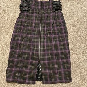 Killstar - Purple Plaid Pencil Skirt with Suspenders - 2XL